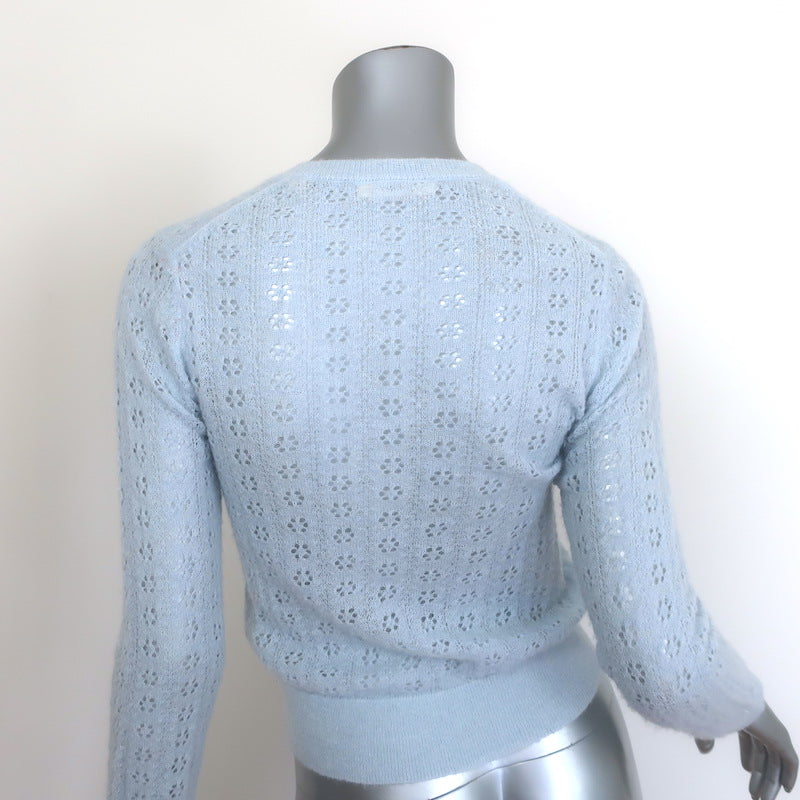 Doen Danae Pointelle Knit Cardigan Sky Blue Alpaca-Blend Size Extra Small