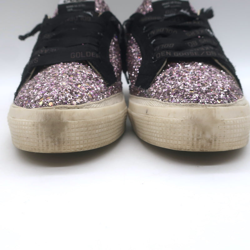Golden Goose May Leopard-Star Glitter Sneakers Pink/Black Size 37