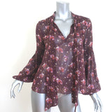 Ulla Johnson Mimi Tie-Neck Blouse Plum Floral Print Silk Size 2 Long Sleeve Top