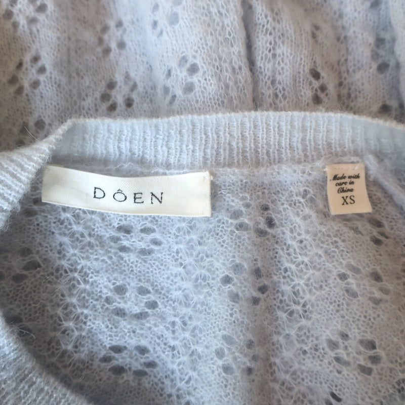 Doen Danae Pointelle Knit Cardigan Sky Blue Alpaca-Blend Size Extra Small