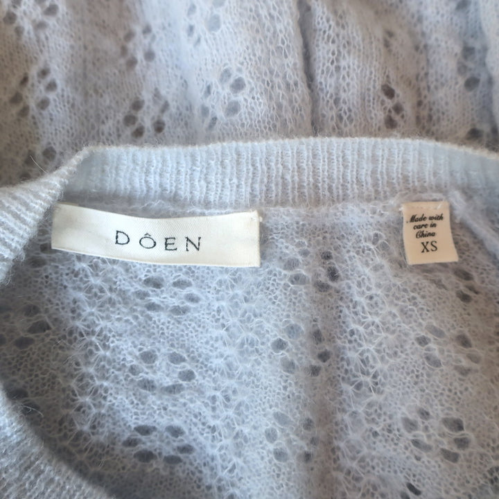 Doen Danae Pointelle Knit Cardigan Sky Blue Alpaca-Blend Size Extra Small
