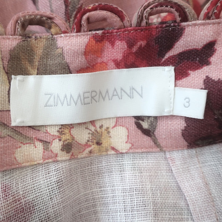 Zimmermann Cassia Scalloped Shorts Blush Floral Print Linen Size 3