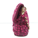 Nina Ricci Chain Strap Small Shoulder Bag Berry Ribbon-Woven Leather