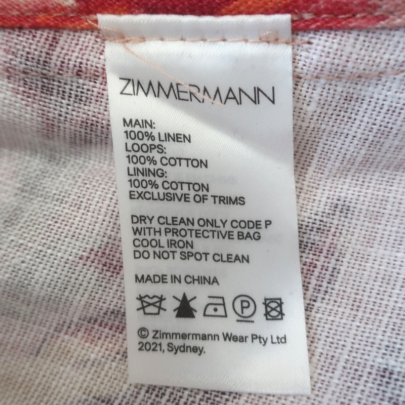 Zimmermann Cassia Scalloped Shorts Blush Floral Print Linen Size 3