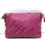 Nina Ricci Chain Strap Small Shoulder Bag Berry Ribbon-Woven Leather