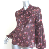 Ulla Johnson Mimi Tie-Neck Blouse Plum Floral Print Silk Size 2 Long Sleeve Top