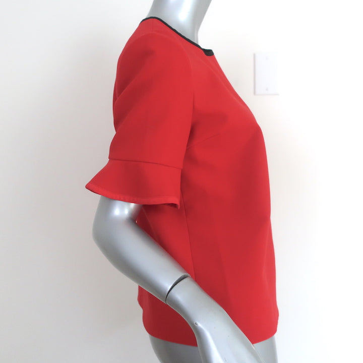 Victoria by Victoria Beckham Flounce Sleeve Top Red Stretch Wool Size US 6