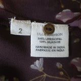 Ulla Johnson Mimi Tie-Neck Blouse Plum Floral Print Silk Size 2 Long Sleeve Top