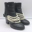 Chanel 18A Pearl & Chain-Embellished Ankle Boots Black Leather Size 35.5