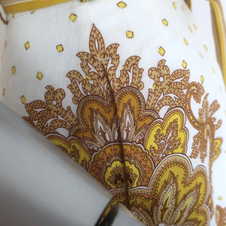 Zimmermann Bells Belted Tuck Shorts White/Yellow Paisley Print Linen Size 2