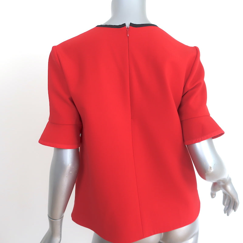 Victoria by Victoria Beckham Flounce Sleeve Top Red Stretch Wool Size US 6