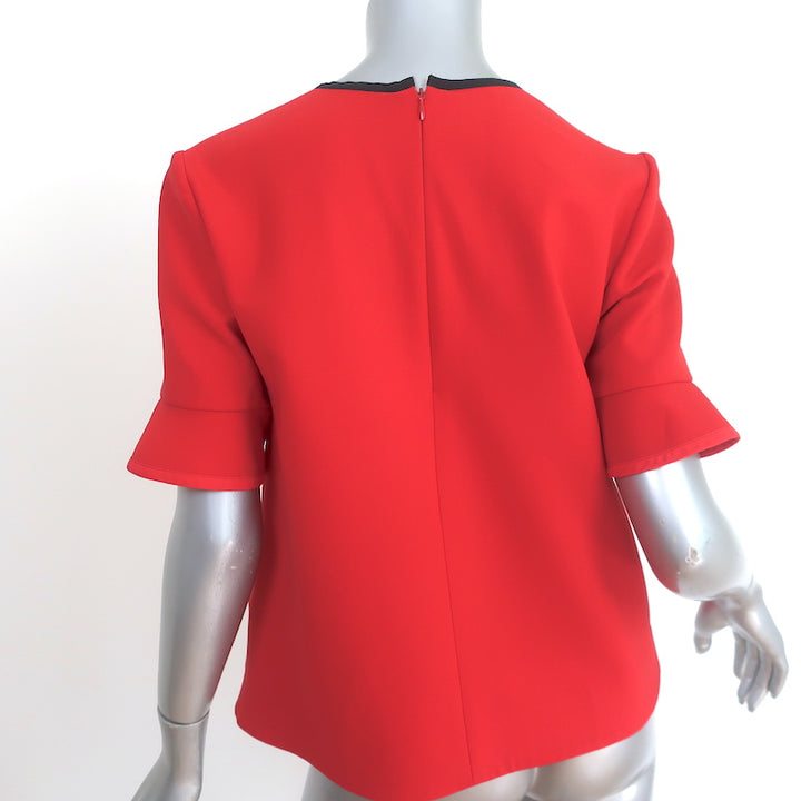 Victoria by Victoria Beckham Flounce Sleeve Top Red Stretch Wool Size US 6