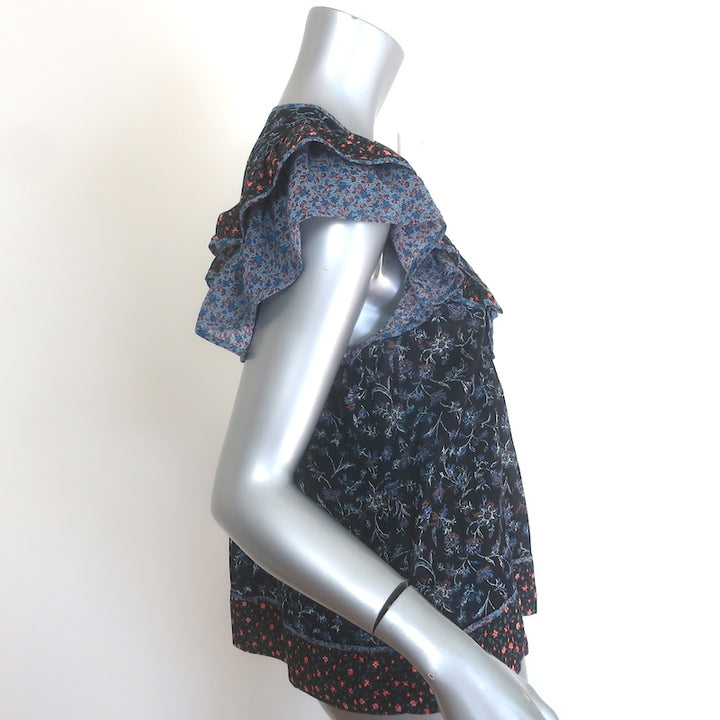 Ulla Johnson Cora Flutter Sleeve Top Navy Floral Print Cotton Size 2