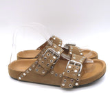 Isabel Marant Lennyo Grommet Studded Slide Sandals Camel Suede Size 37