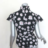 Balenciaga Daisy Print Ruffled Tie-Neck Top Black Crepe Size 34