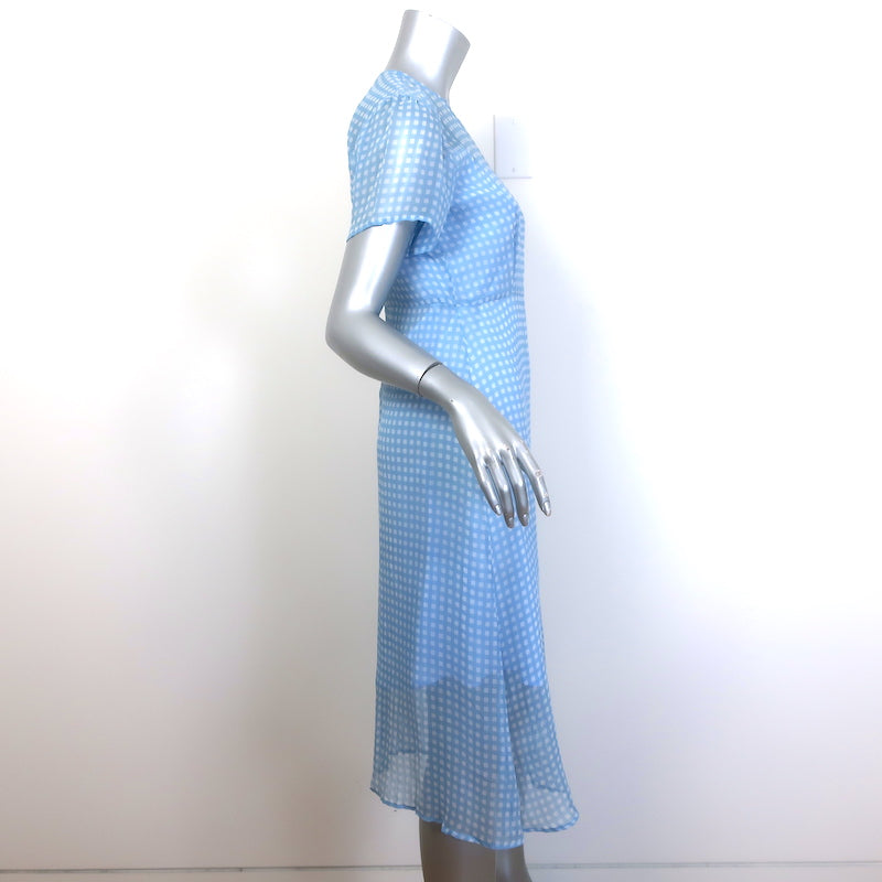 HVN Lindy Gingham Short Sleeve Dress Blue Silk Chiffon Size 6