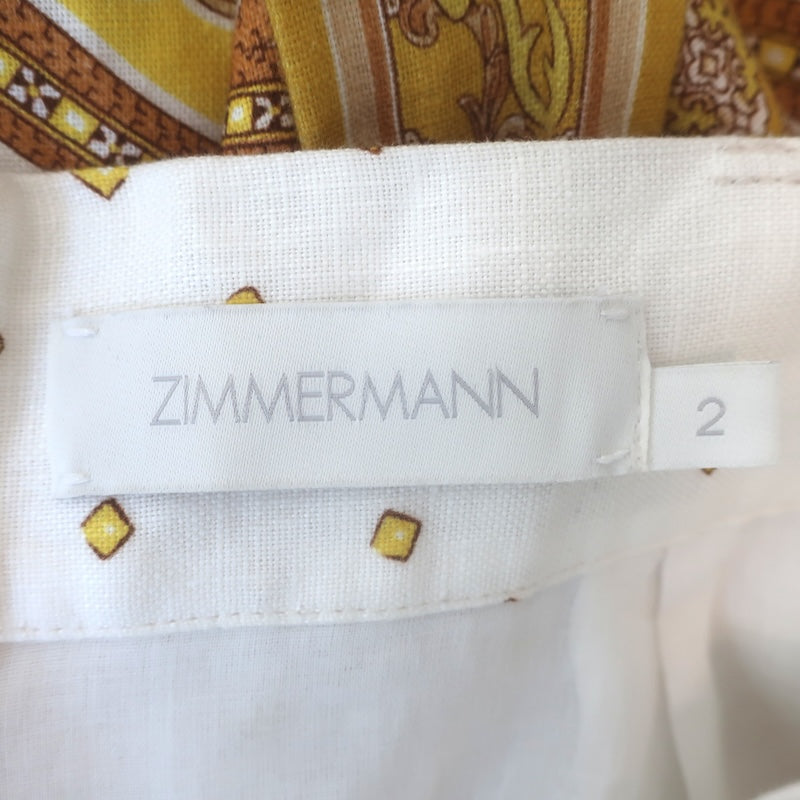 Zimmermann Bells Belted Tuck Shorts White/Yellow Paisley Print Linen Size 2