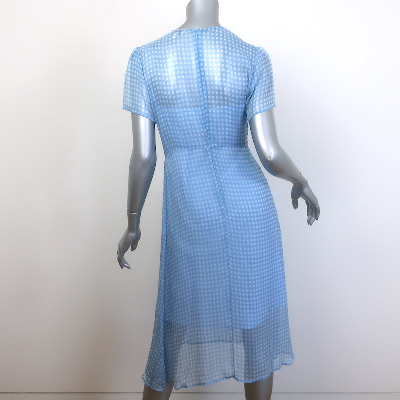 HVN Lindy Gingham Short Sleeve Dress Blue Silk Chiffon Size 6