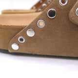 Isabel Marant Lennyo Grommet Studded Slide Sandals Camel Suede Size 37