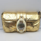 Lanvin Mother of Pearl Accent Small Shoulder Bag Gold Metallic Leather