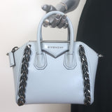 Givenchy Mini Antigona Woven Chain Satchel Sky Blue Leather Crossbody Bag