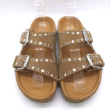 Isabel Marant Lennyo Grommet Studded Slide Sandals Camel Suede Size 37