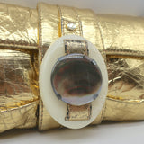 Lanvin Mother of Pearl Accent Small Shoulder Bag Gold Metallic Leather