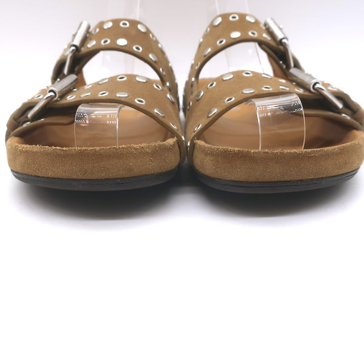Isabel Marant Lennyo Grommet Studded Slide Sandals Camel Suede Size 37