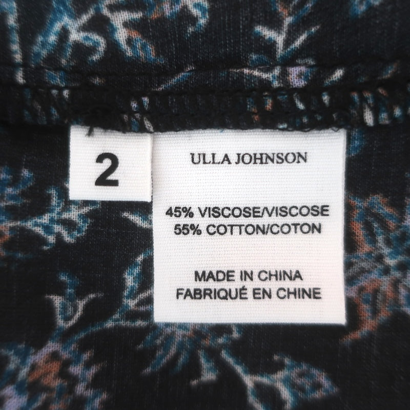Ulla Johnson Cora Flutter Sleeve Top Navy Floral Print Cotton Size 2