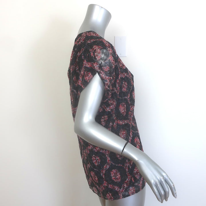 Isabel Marant Trudy V-Neck Blouse Black/Red Printed Silk-Blend Size 40