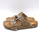 Isabel Marant Lennyo Grommet Studded Slide Sandals Camel Suede Size 37