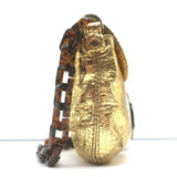 Lanvin Mother of Pearl Accent Small Shoulder Bag Gold Metallic Leather