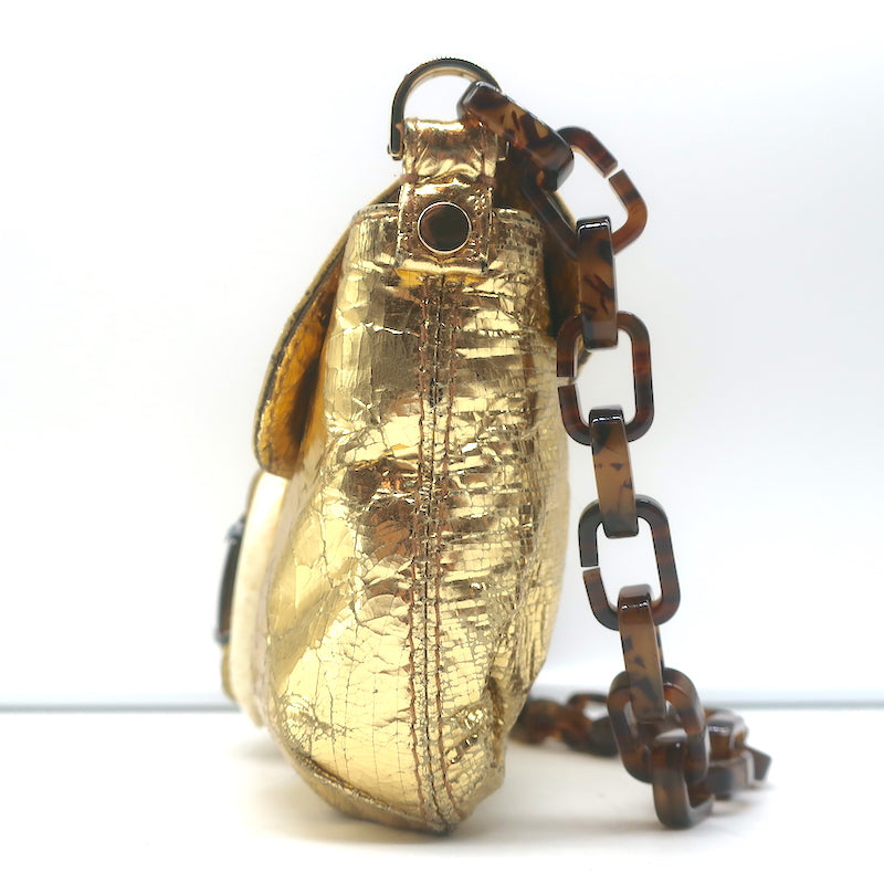 Lanvin Mother of Pearl Accent Small Shoulder Bag Gold Metallic Leather