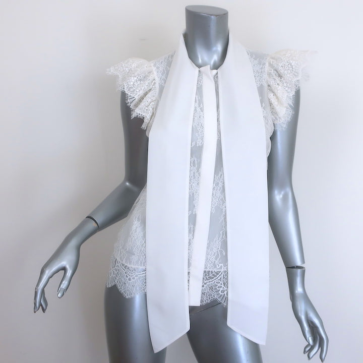 Alice &amp; Olivia Talulah Lace Pussy Bow Blouse White Size Small Flutter Sleeve Top