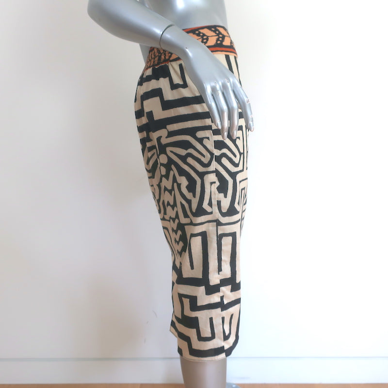 Johanna Ortiz Mozambique Midi Skirt Ecru/Black Printed Cotton Size 6