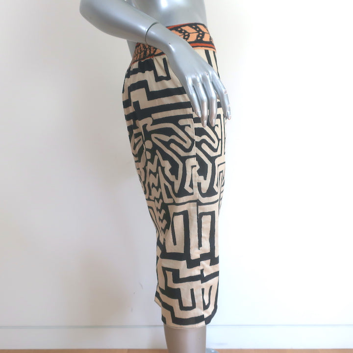 Johanna Ortiz Mozambique Midi Skirt Ecru/Black Printed Cotton Size 6