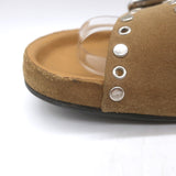 Isabel Marant Lennyo Grommet Studded Slide Sandals Camel Suede Size 37