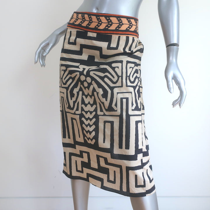 Johanna Ortiz Mozambique Midi Skirt Ecru/Black Printed Cotton Size 6