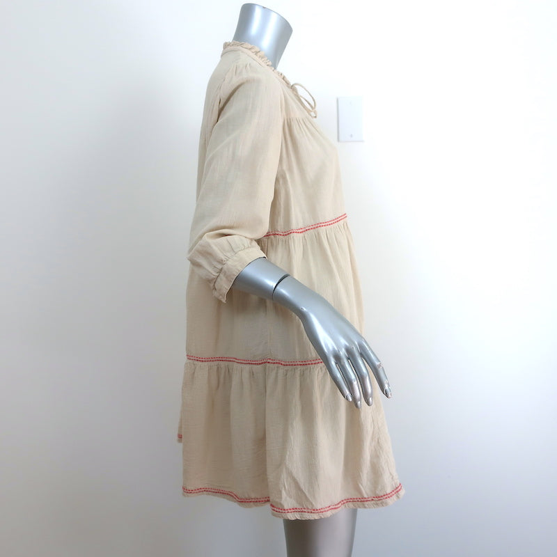 Honorine Giselle Tiered Mini Dress Beige Embroidered Cotton Size Extra Small