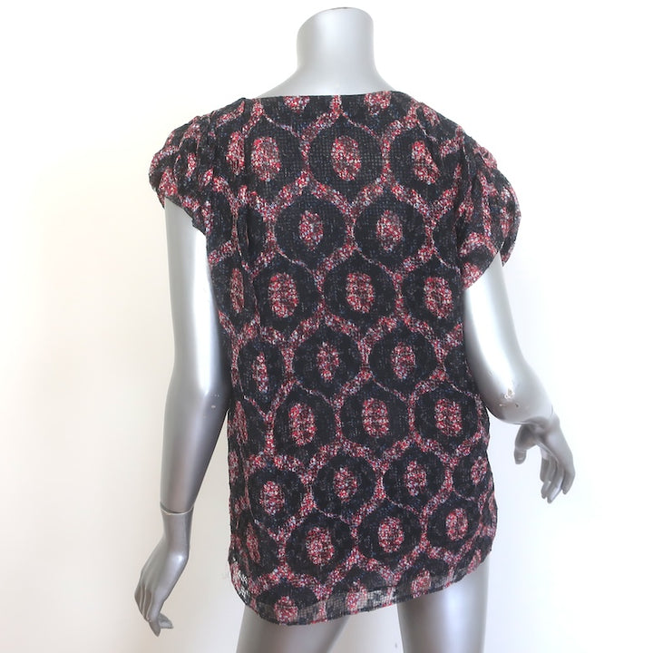 Isabel Marant Trudy V-Neck Blouse Black/Red Printed Silk-Blend Size 40