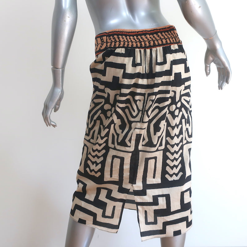 Johanna Ortiz Mozambique Midi Skirt Ecru/Black Printed Cotton Size 6