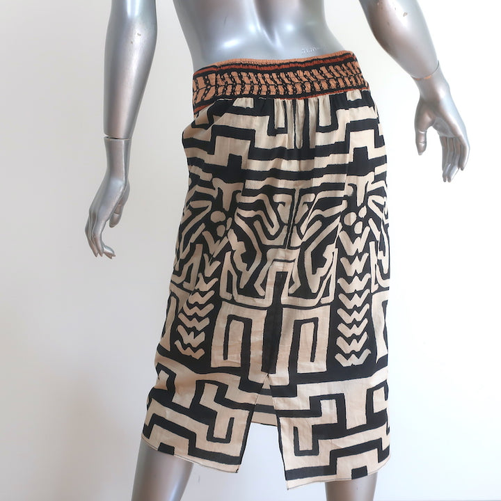 Johanna Ortiz Mozambique Midi Skirt Ecru/Black Printed Cotton Size 6
