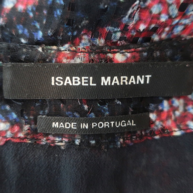 Isabel Marant Trudy V-Neck Blouse Black/Red Printed Silk-Blend Size 40