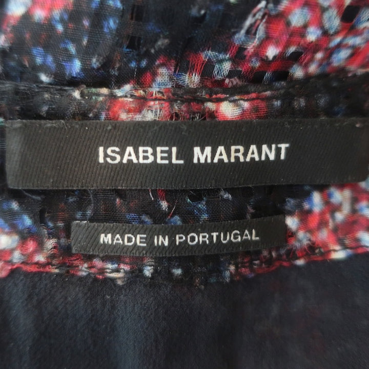 Isabel Marant Trudy V-Neck Blouse Black/Red Printed Silk-Blend Size 40