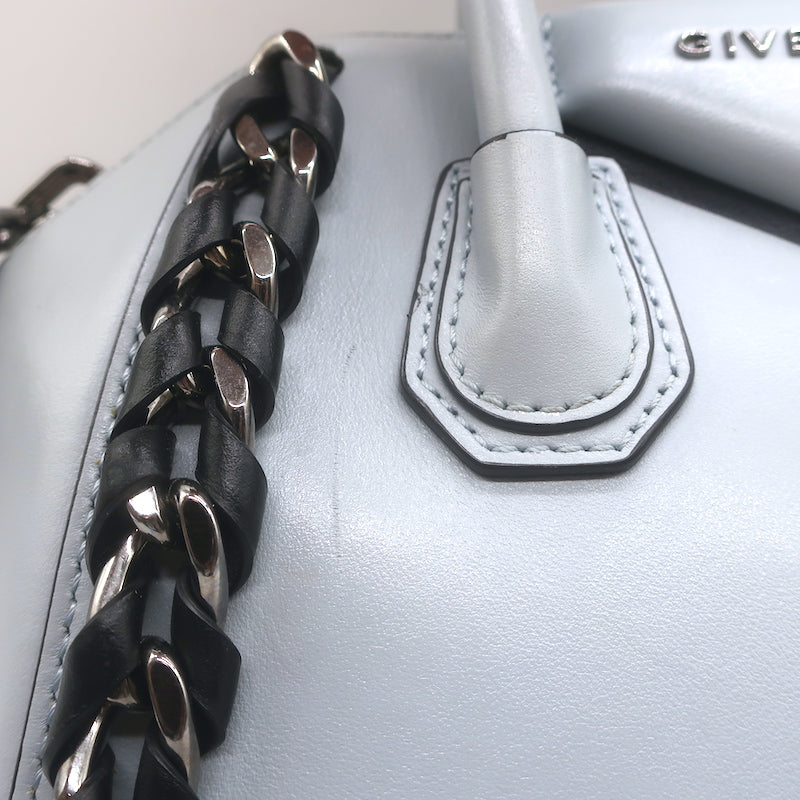 Givenchy Mini Antigona Woven Chain Satchel Sky Blue Leather Crossbody Bag