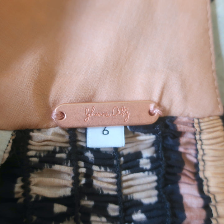 Johanna Ortiz Mozambique Midi Skirt Ecru/Black Printed Cotton Size 6