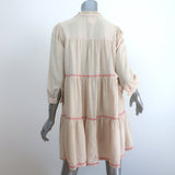 Honorine Giselle Tiered Mini Dress Beige Embroidered Cotton Size Extra Small