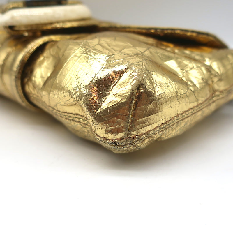 Lanvin Mother of Pearl Accent Small Shoulder Bag Gold Metallic Leather