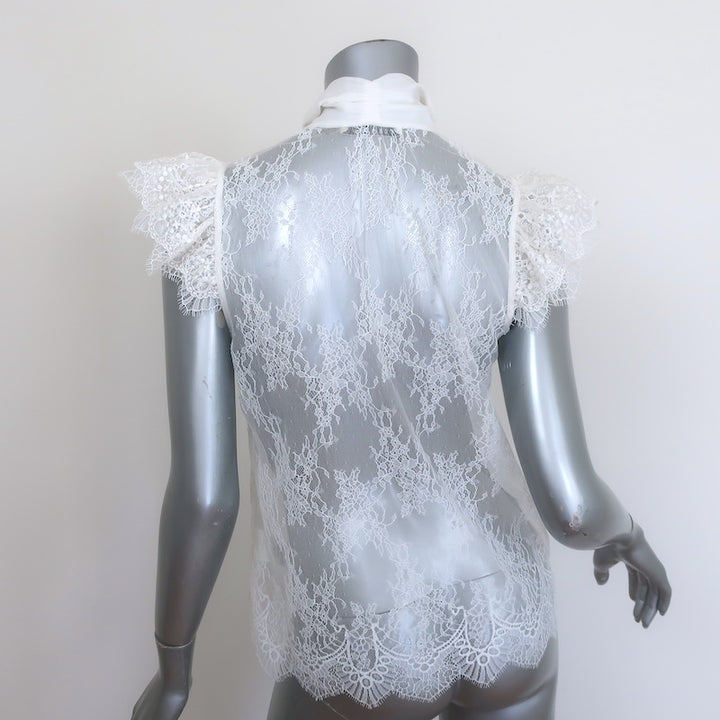 Alice &amp; Olivia Talulah Lace Pussy Bow Blouse White Size Small Flutter Sleeve Top