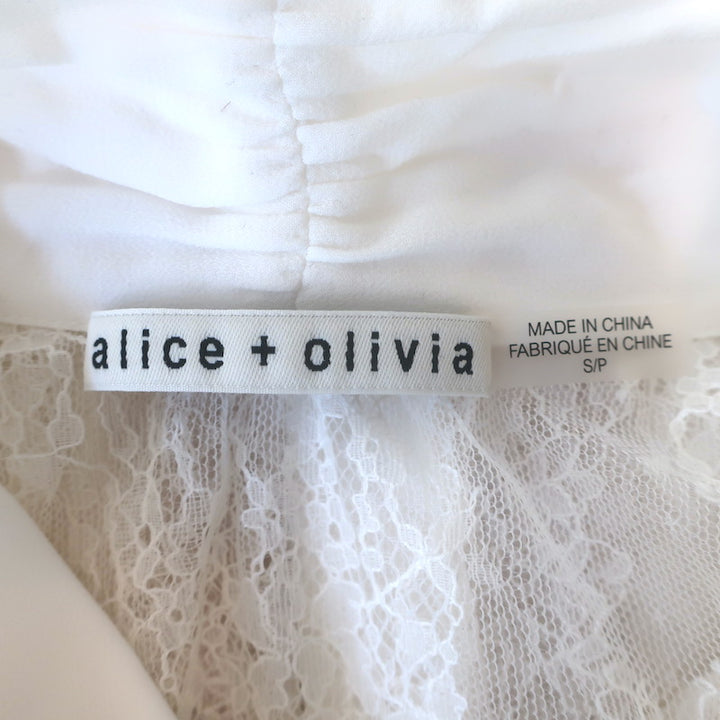 Alice &amp; Olivia Talulah Lace Pussy Bow Blouse White Size Small Flutter Sleeve Top